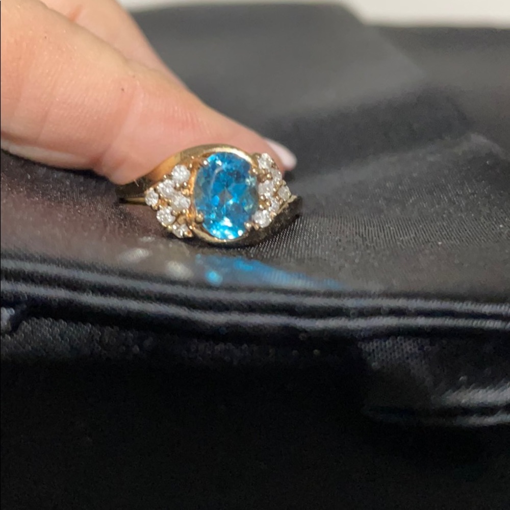 Blue Topaz Ring with Diamond accents  size 8
